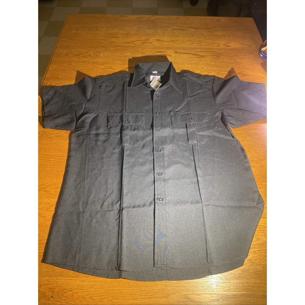 First Class Xl Black  Work Button Up Short Sleeve Shirt